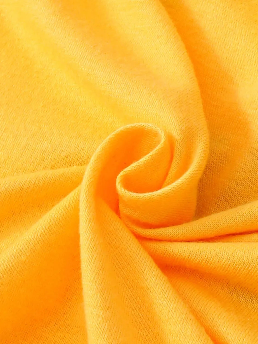 Bright yellow fabric displayed in a soft, curled texture, emphasizing its smoothness and color.